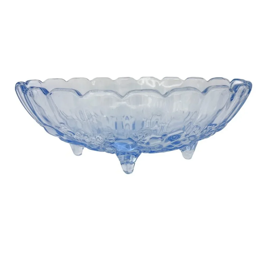 Indiana Glass Light Blue Garland Fruit Bowl Vintage Harvest Centerpiece‎ Footed